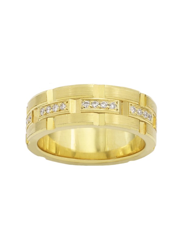 Groove Cut Pave Set Diamond Band in 10K Yellow Gold