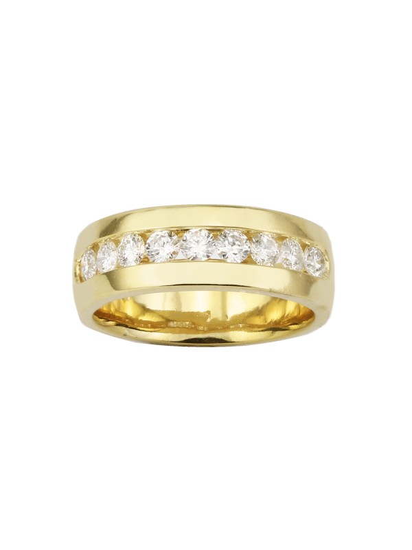 High Polished Channel Set Diamond Ring in 14K Yellow Gold