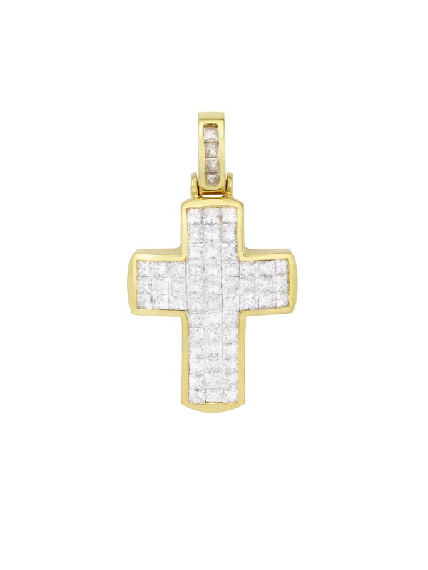 Invisible Set Diamond Cross Pendant 14K Yellow Gold