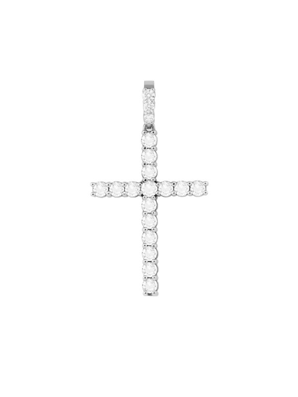 Prong Set Diamond Cross Pendant 14K White Gold