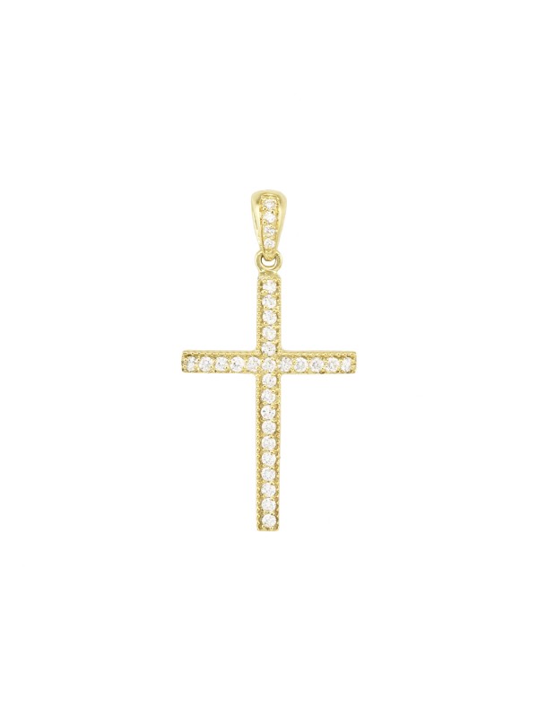 Pave Set Diamond Cross Pendant in 14K Yellow Gold