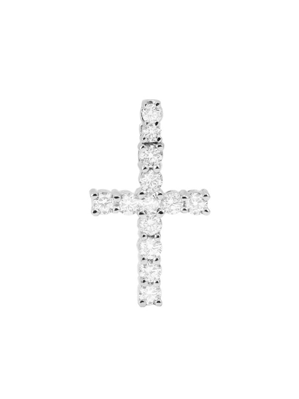 Prong Set Diamond Cross Pendant 14K White Gold
