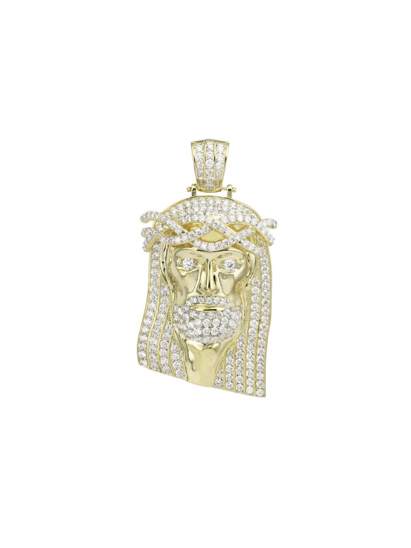 Pave Set Jesus Pendant 14K Yellow Gold