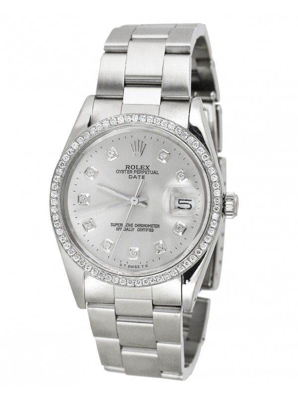 Rolex Oyster Perpetual Date Diamond Stainless Steel Watch