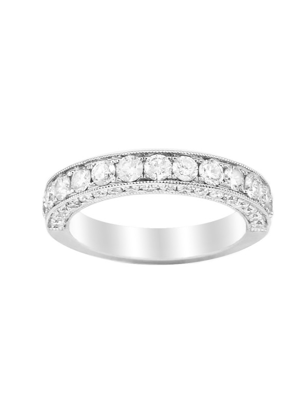 Milgrain Diamond Band in 14K White Gold