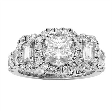 Three Stone Halo Diamond Ring