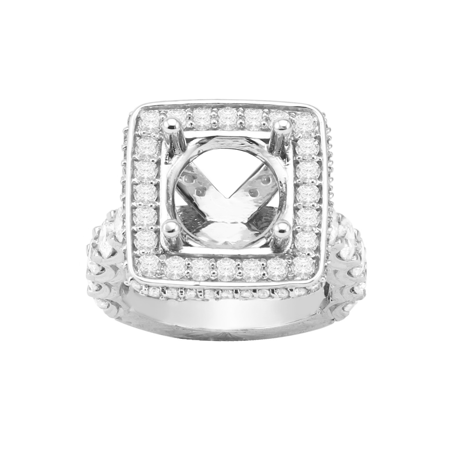 Square Halo Engraved Mounting in 14K White Gold
