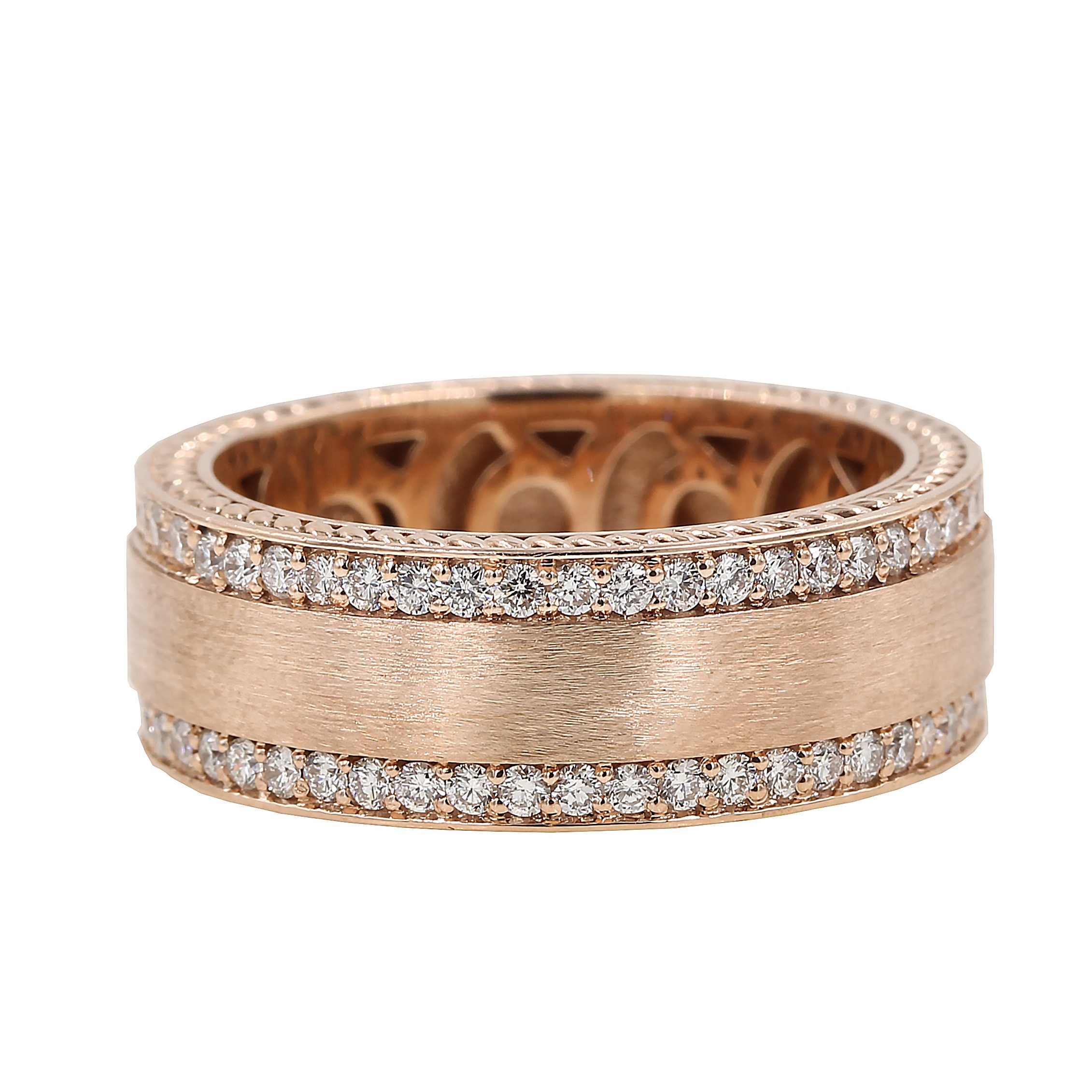 Rose Gold Double Diamond Row Mens Band