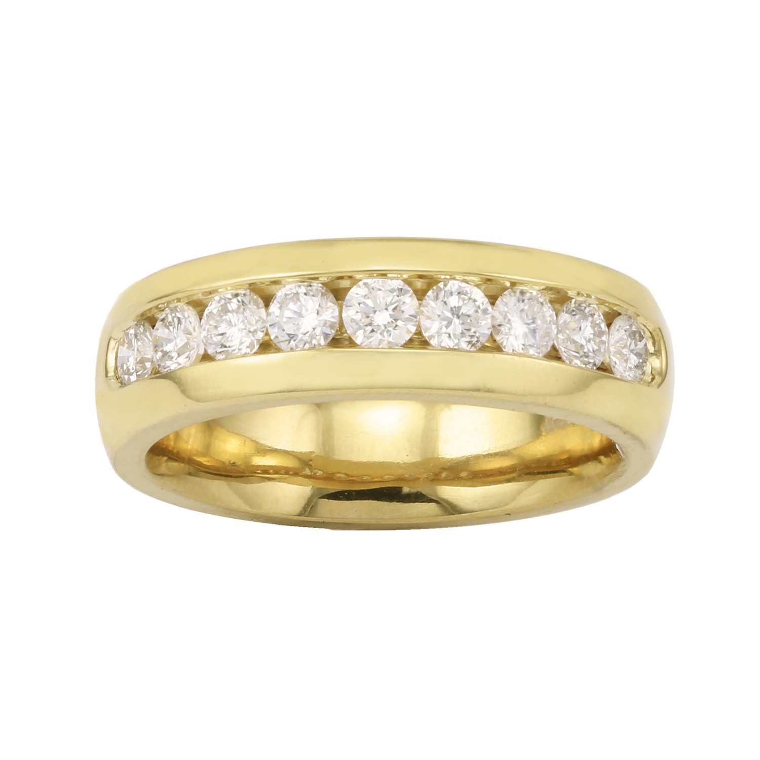 High Polished Channel Set Diamond Ring in 14K Yellow Gold