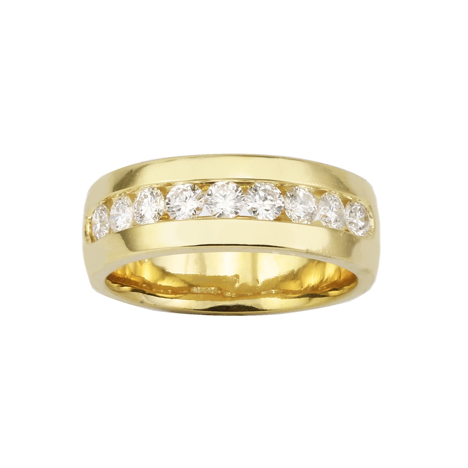High Polished Channel Set Diamond Ring in 14K Yellow Gold