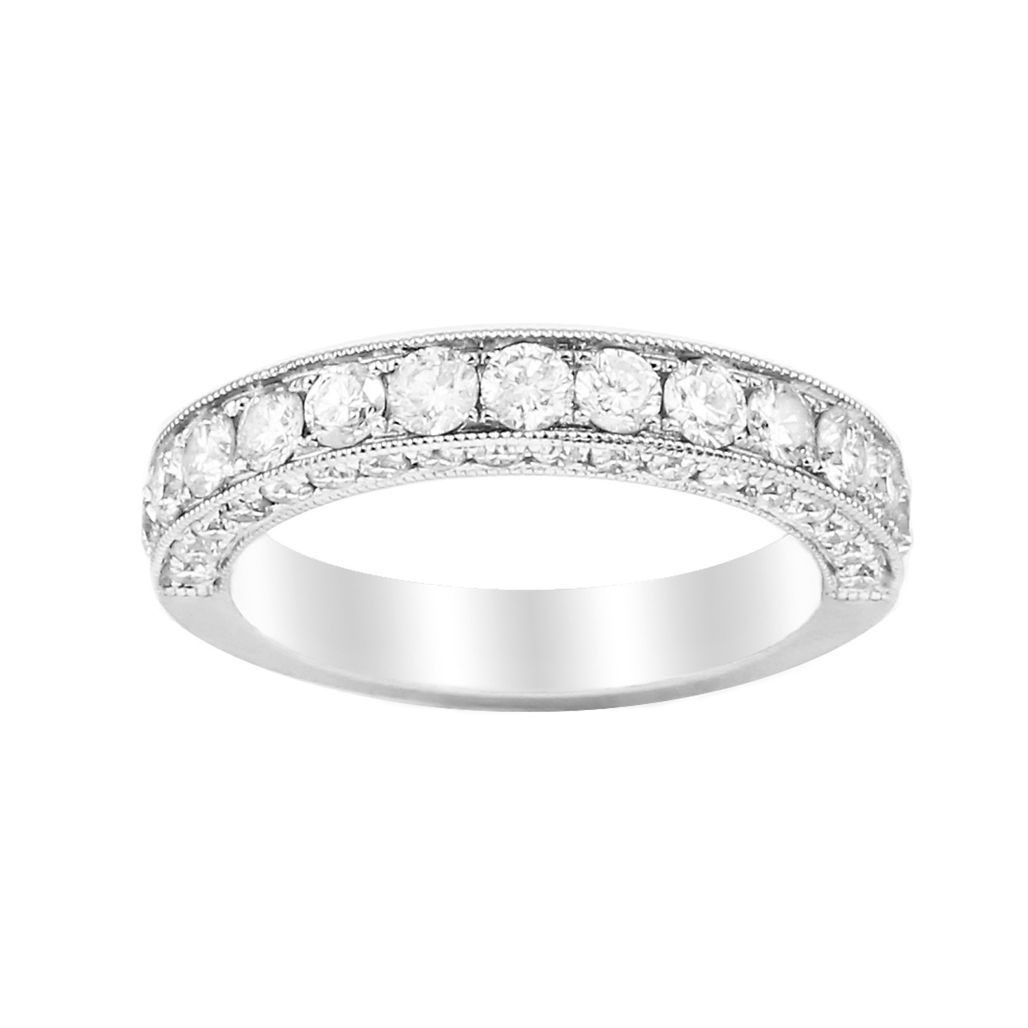 Milgrain Diamond Band in 14K White Gold