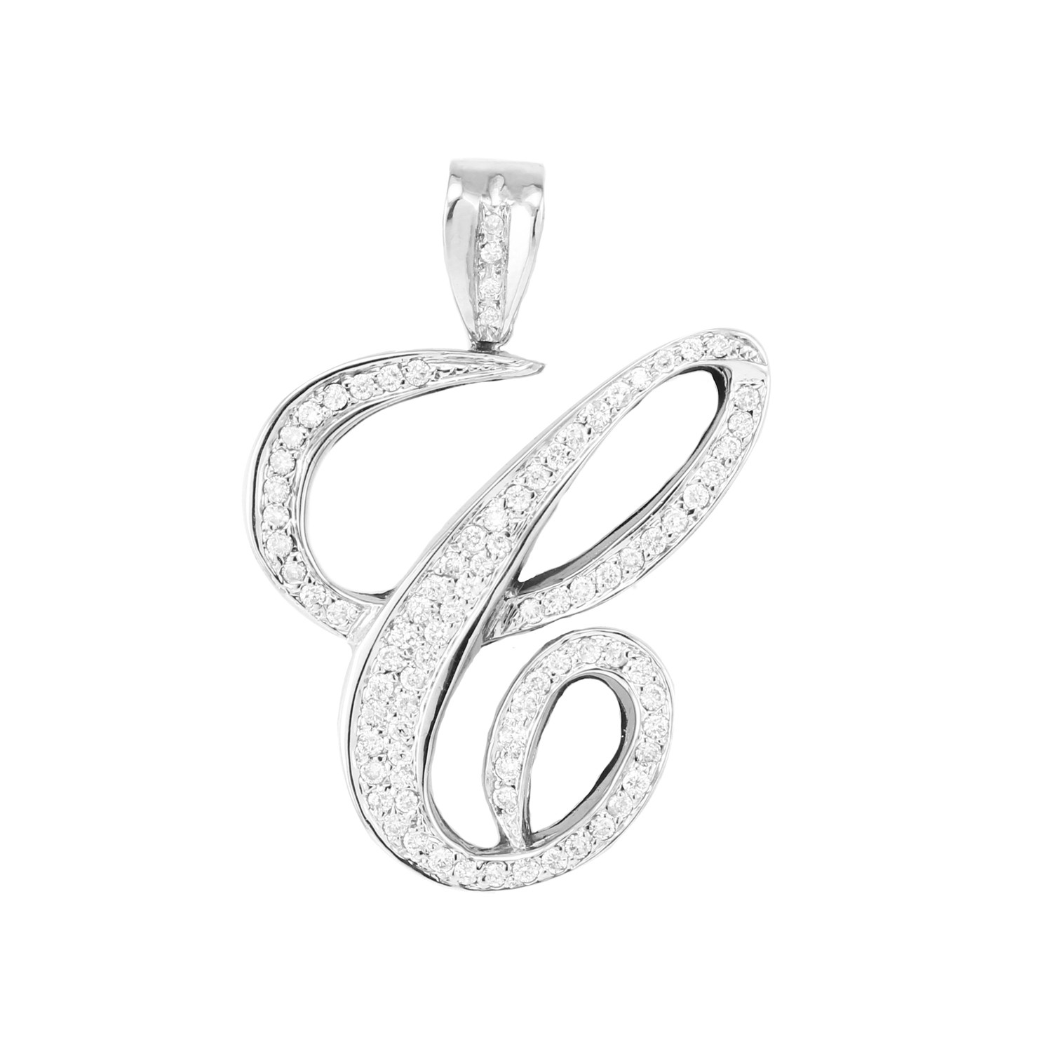 Script C Diamond Pendant 14K White Gold