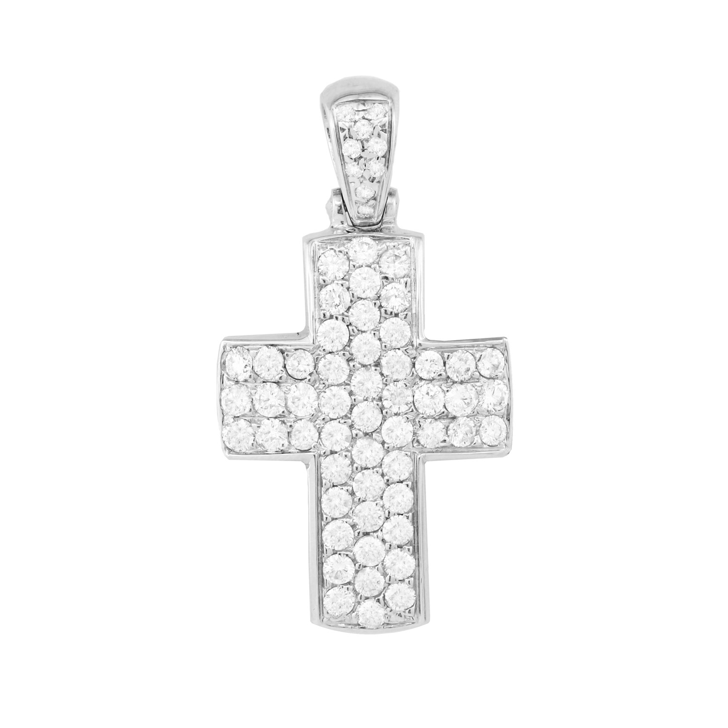Pave Set Diamond Cross Pendant in 14K White Gold