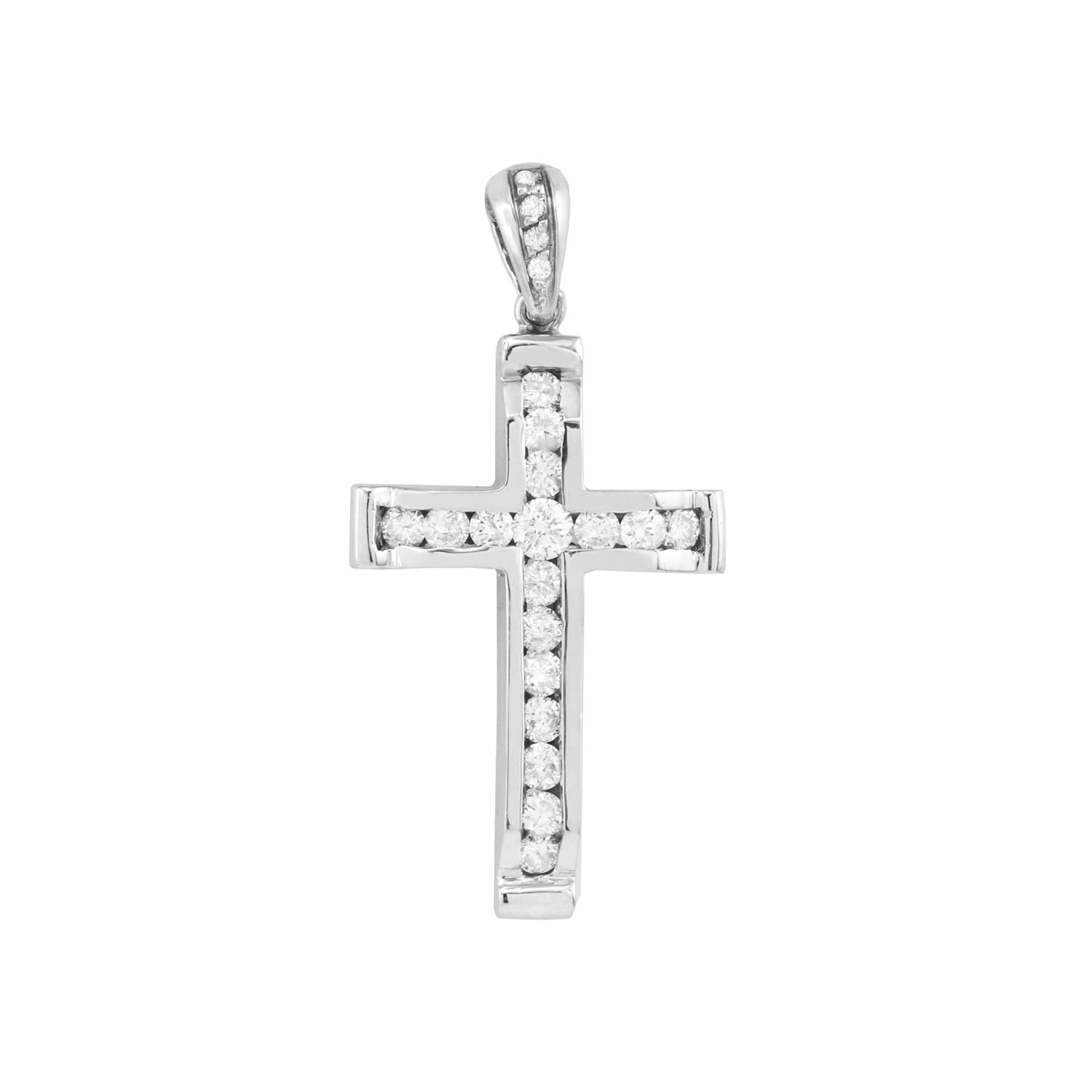 Channel Set Diamond Cross Pendant 14K White Gold