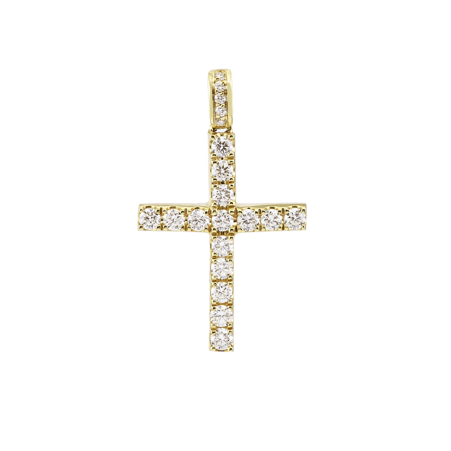Prong Set Diamond Cross Pendant 14K Yellow Gold