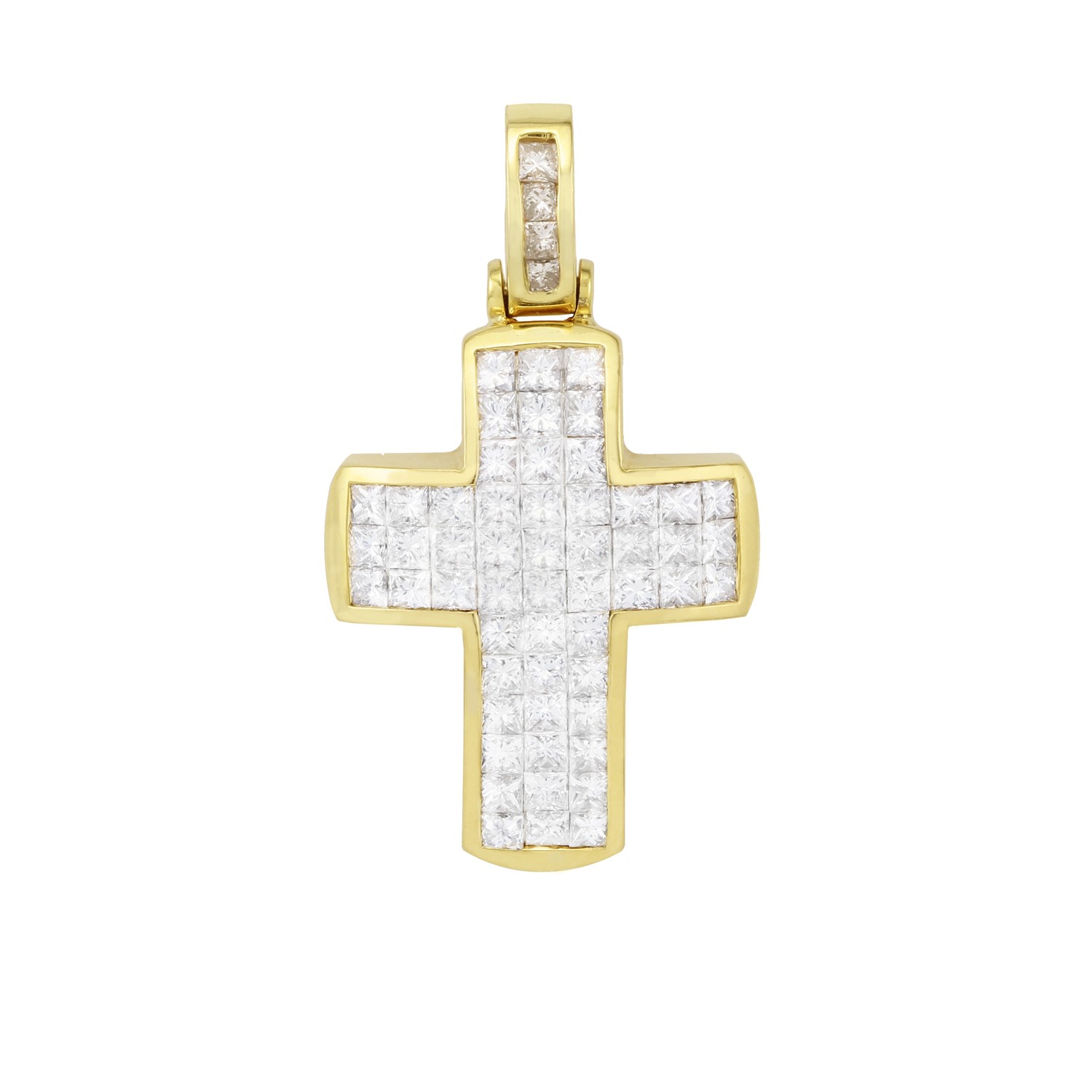 Invisible Set Diamond Cross Pendant 14K Yellow Gold