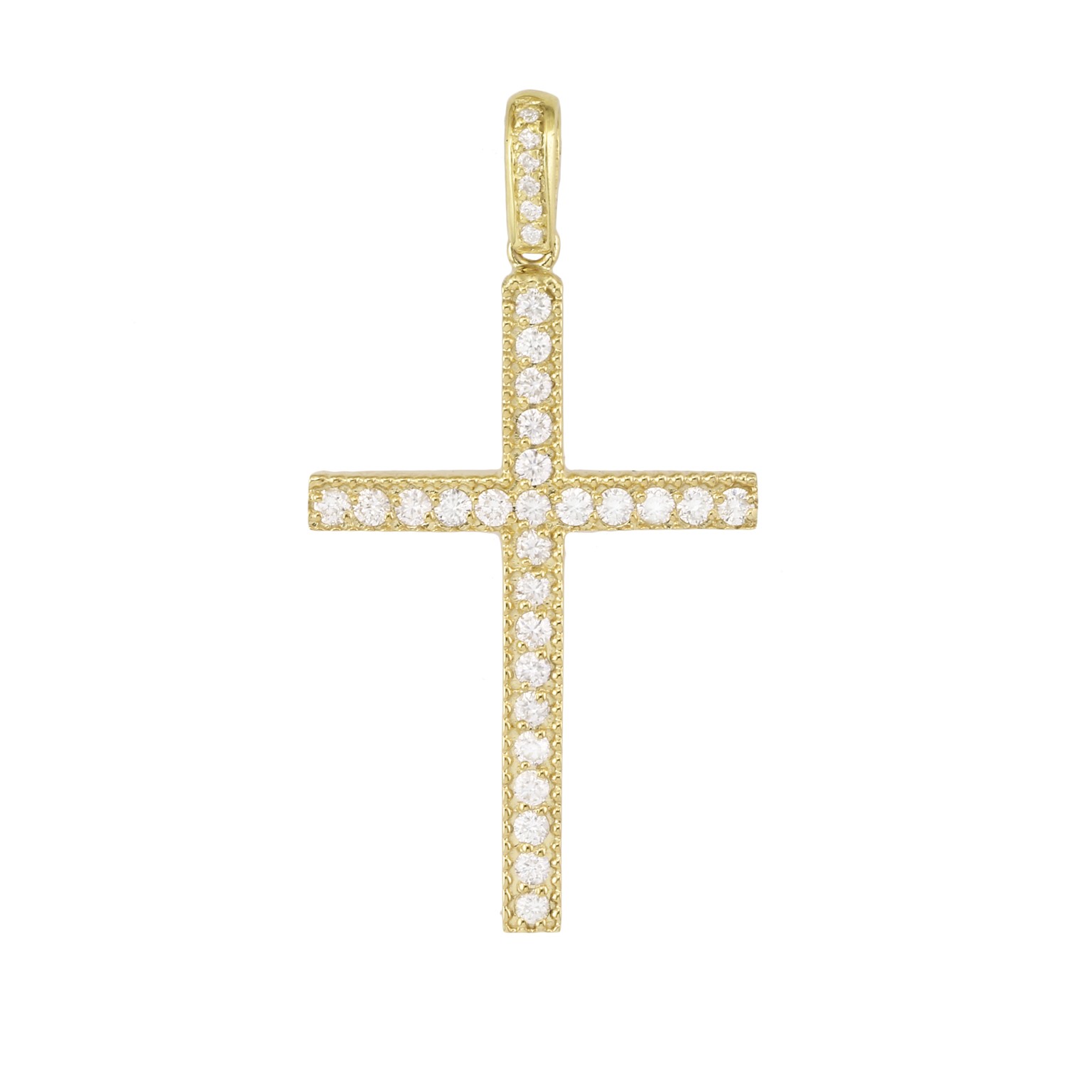 Milgrain Pave Set Diamond Cross Pendant 14K Yellow Gold