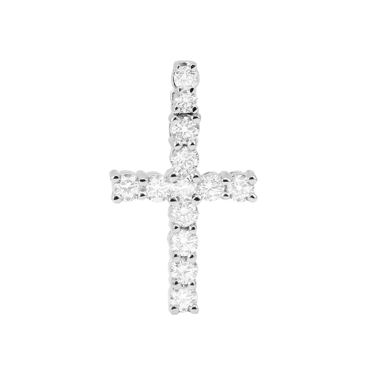 Prong Set Diamond Cross Pendant 14K White Gold