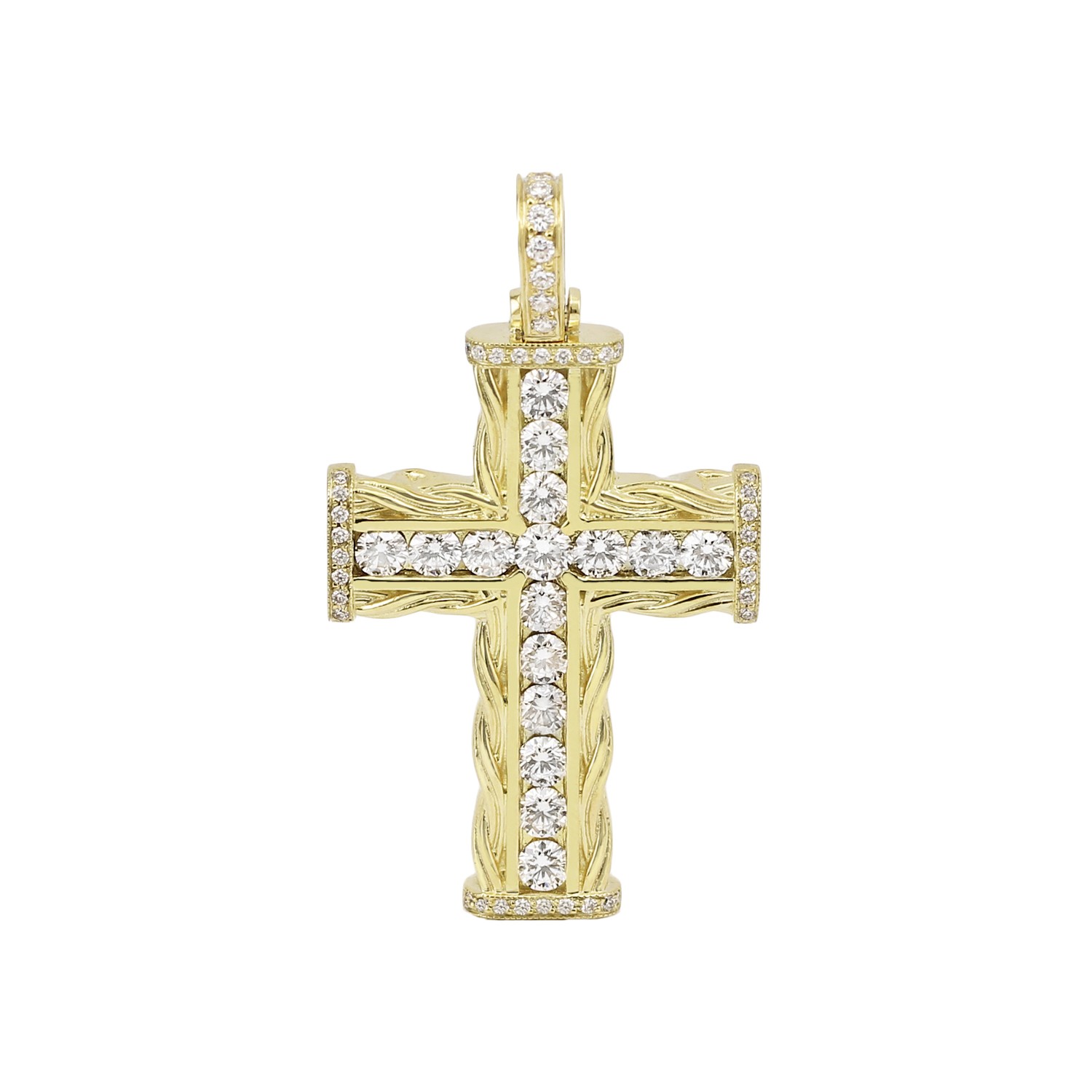 Channel Set Diamond Cross Pendant 14K Yellow Gold