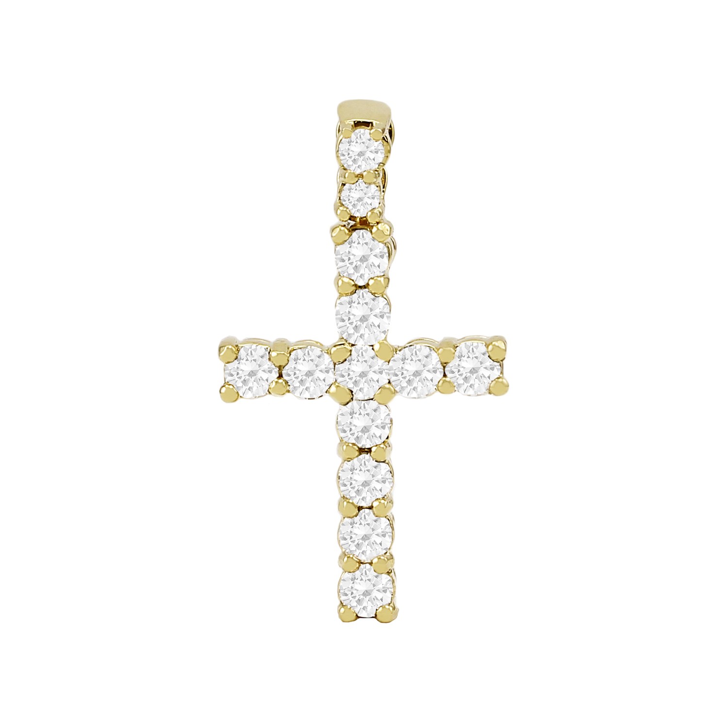 Prong Set Diamond Cross Pendant 14K Yellow Gold