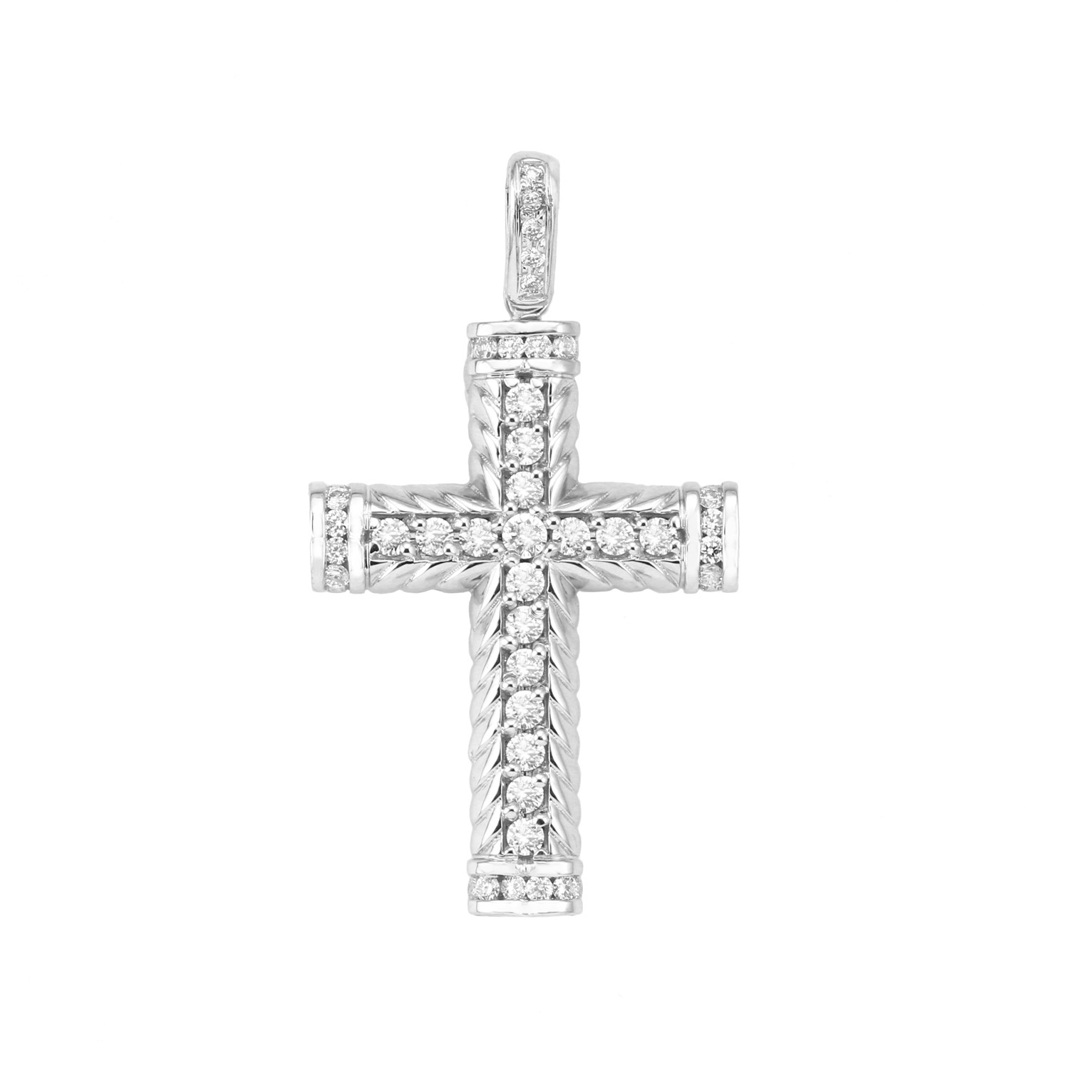 Prong Set Diamond Cross Pendant 14K White Gold